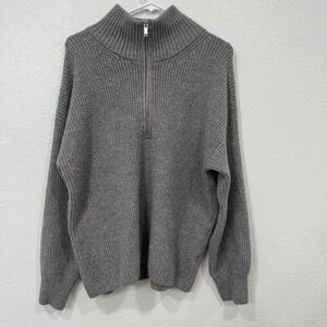 Old Navy Grey Ribbed Half Zip Mock Neck Sweater Cozy Recycled Materials Size L